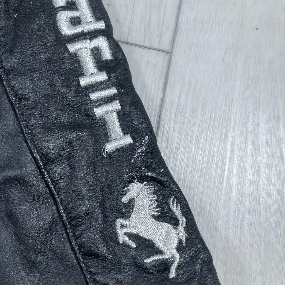 Ferrari Kids Size 4 Racing Leather Jacket Vintage Style Black Red Racing F1